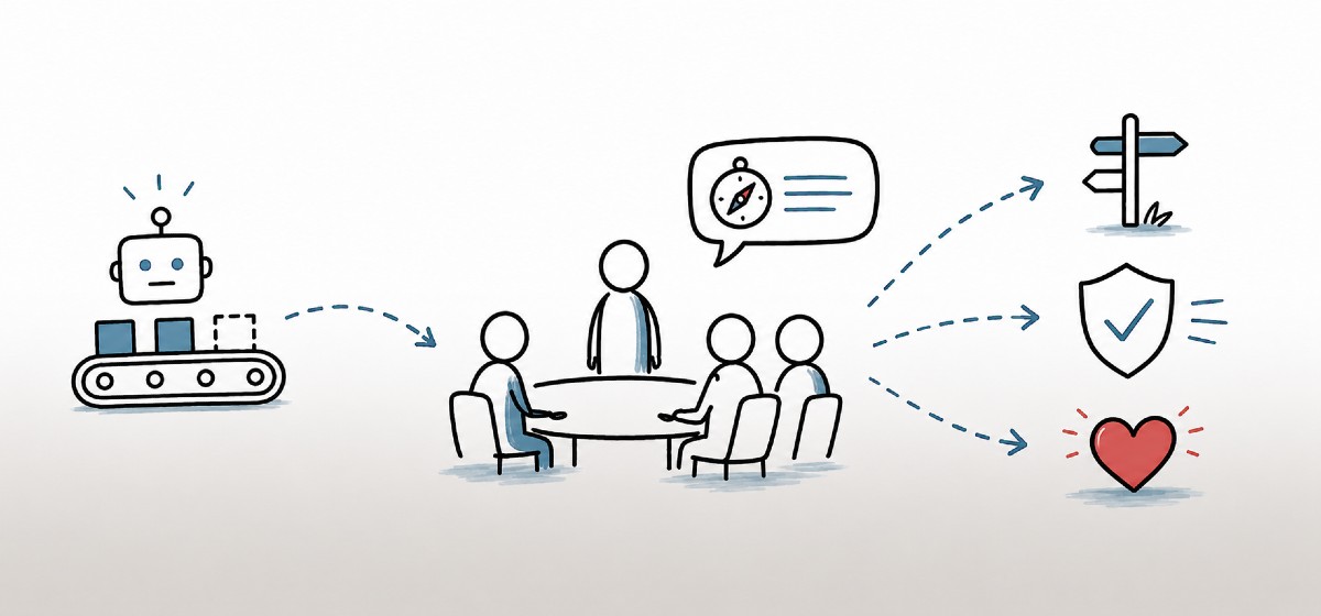 Führungskraft im Gespräch mit Team – KI und Leadership in der IT - ChatGPT Sketchnote